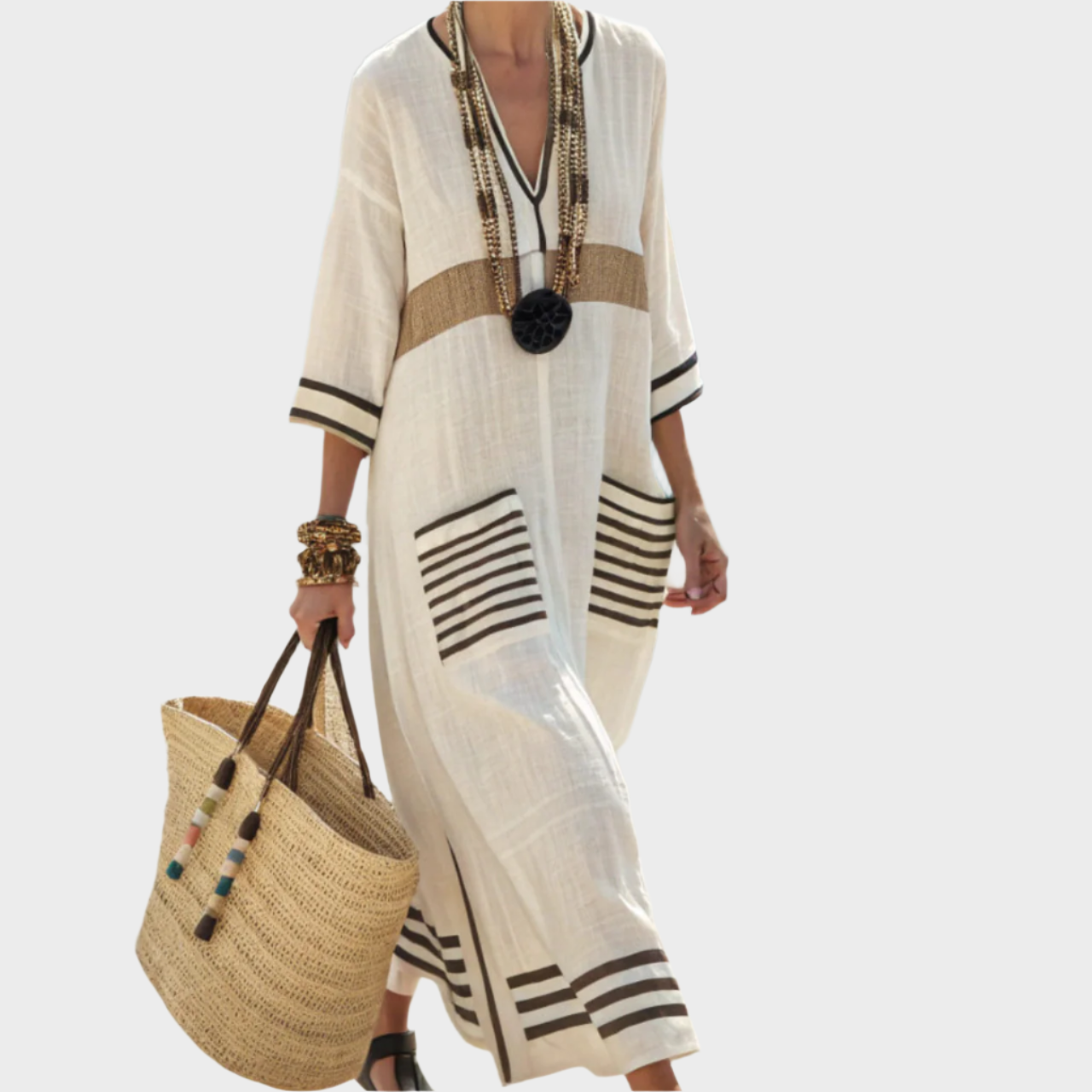 Kaftan s pruhy a oversized kapsami
