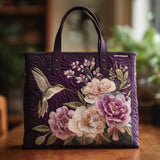 Ručně šitá taška fialová s kolibříky a orchidejemi