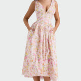 Midi šaty s romantickým květinovým vzorem