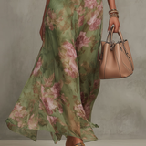 Serena ∙ Dlouhé zelené květinové šaty z chiffon s americkým výstřihem