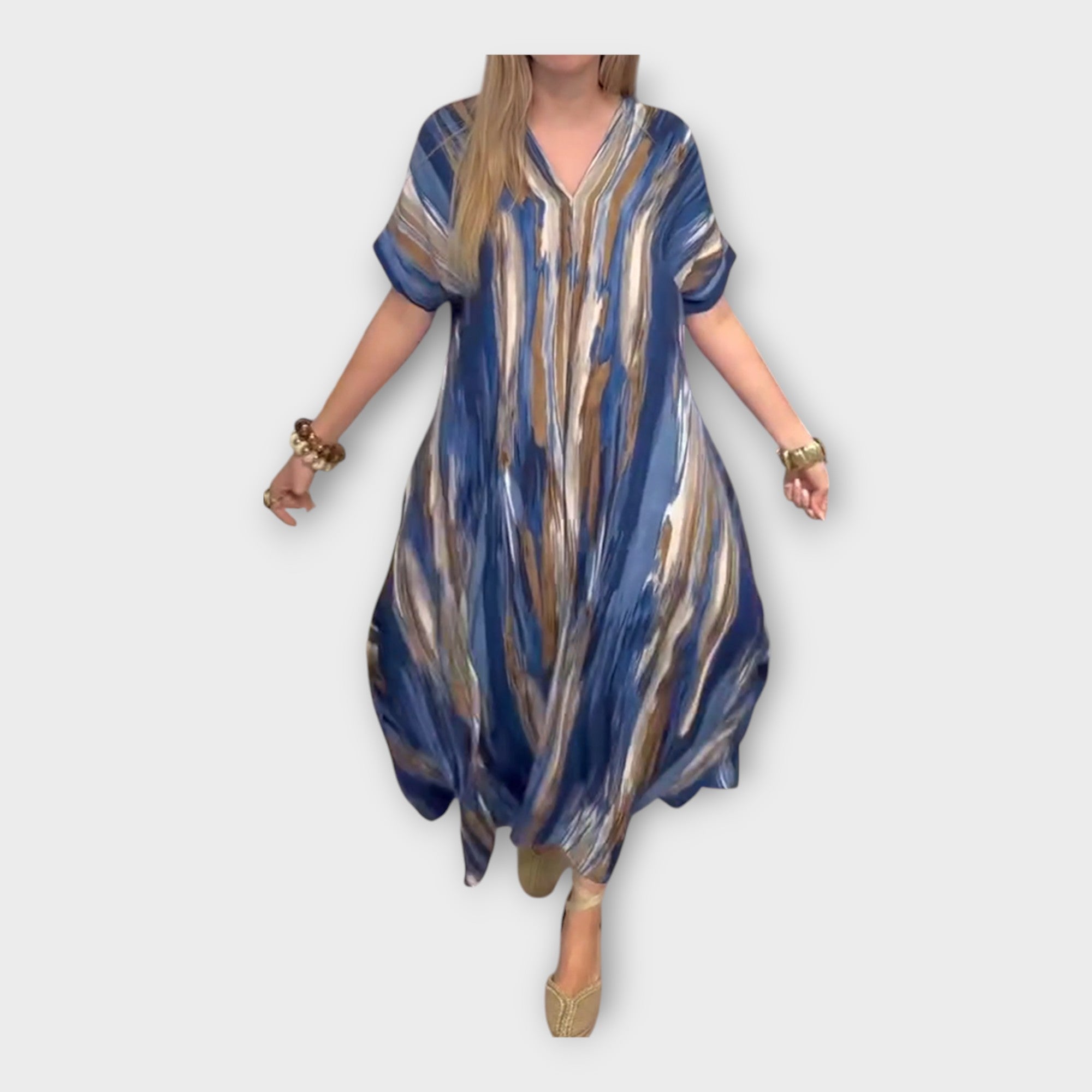 Dlouhý kaftan s V výstřihem a širokými rukávy