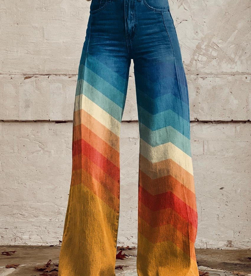 Léa - Elegantní Retro Zigzag Kalhoty