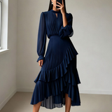 Elegantní midi šaty s plisováním a volány